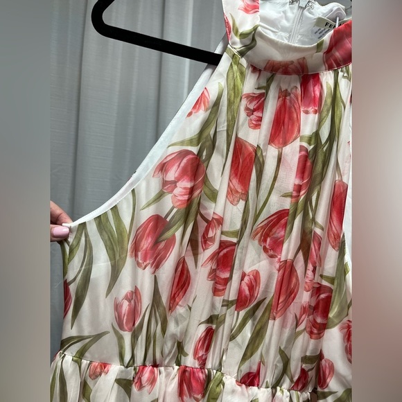 Fehaute Pink Pleated Floral Chiffon Halter Sleeveless A-Line Maxi Dress NWT | 10 - Picture 4 of 10